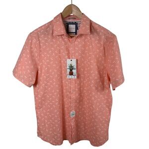 NWT Cactus Man Button-Down Shirt Men's L Coral Palm Tree Print Cotton Tropical